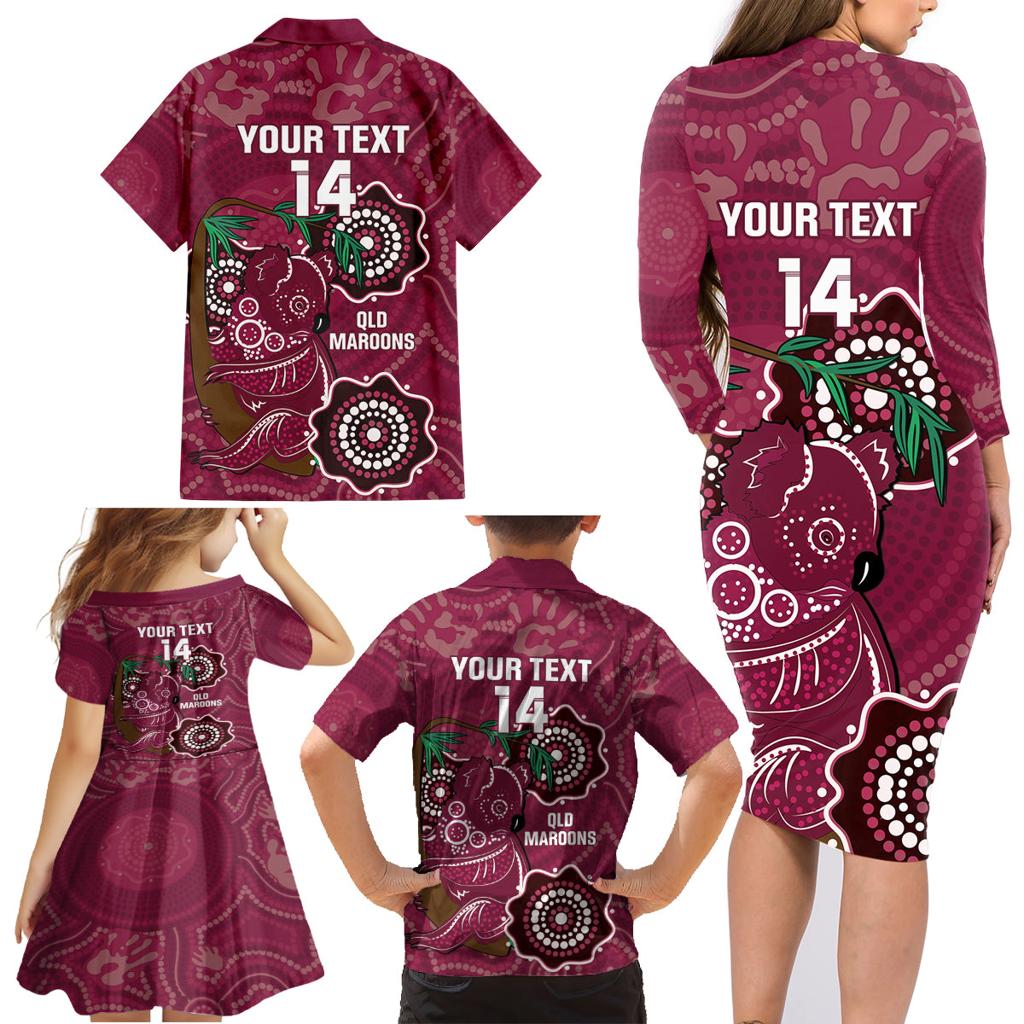 Custom Queensland Maroons Rugby Family Matching Long Sleeve Bodycon Dress and Hawaiian Shirt 2024 Koala Mix Aboriginal Art