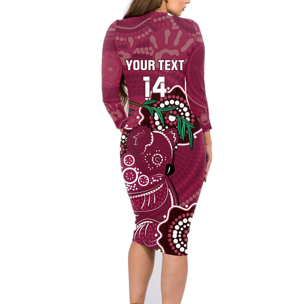 Custom Queensland Maroons Rugby Family Matching Long Sleeve Bodycon Dress and Hawaiian Shirt 2024 Koala Mix Aboriginal Art