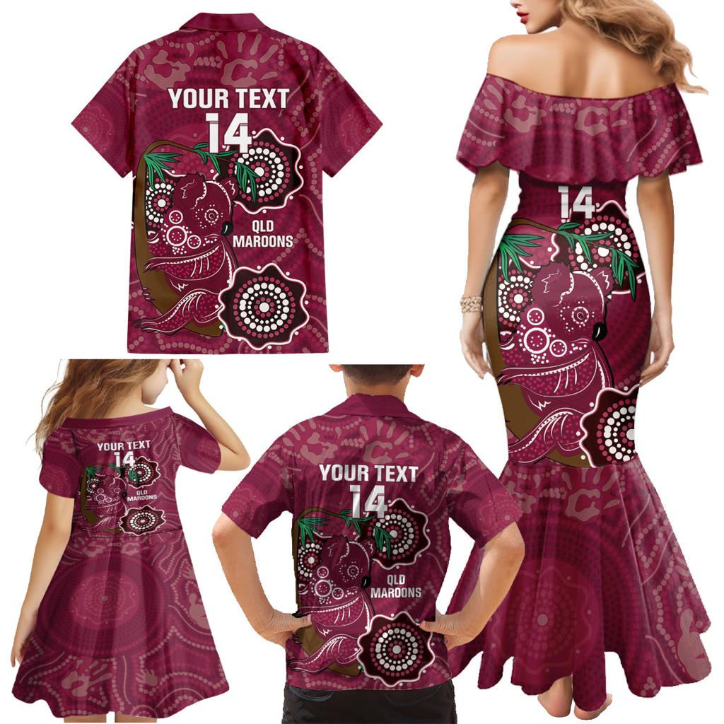 Custom Queensland Maroons Rugby Family Matching Mermaid Dress and Hawaiian Shirt 2024 Koala Mix Aboriginal Art