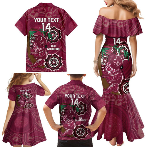 Custom Queensland Maroons Rugby Family Matching Mermaid Dress and Hawaiian Shirt 2024 Koala Mix Aboriginal Art
