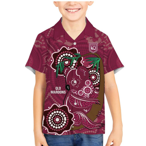 Custom Queensland Maroons Rugby Family Matching Mermaid Dress and Hawaiian Shirt 2024 Koala Mix Aboriginal Art