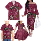 Custom Queensland Maroons Rugby Family Matching Off The Shoulder Long Sleeve Dress and Hawaiian Shirt 2024 Koala Mix Aboriginal Art