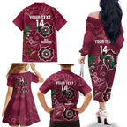 Custom Queensland Maroons Rugby Family Matching Off The Shoulder Long Sleeve Dress and Hawaiian Shirt 2024 Koala Mix Aboriginal Art