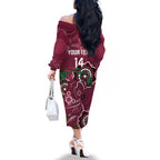 Custom Queensland Maroons Rugby Family Matching Off The Shoulder Long Sleeve Dress and Hawaiian Shirt 2024 Koala Mix Aboriginal Art