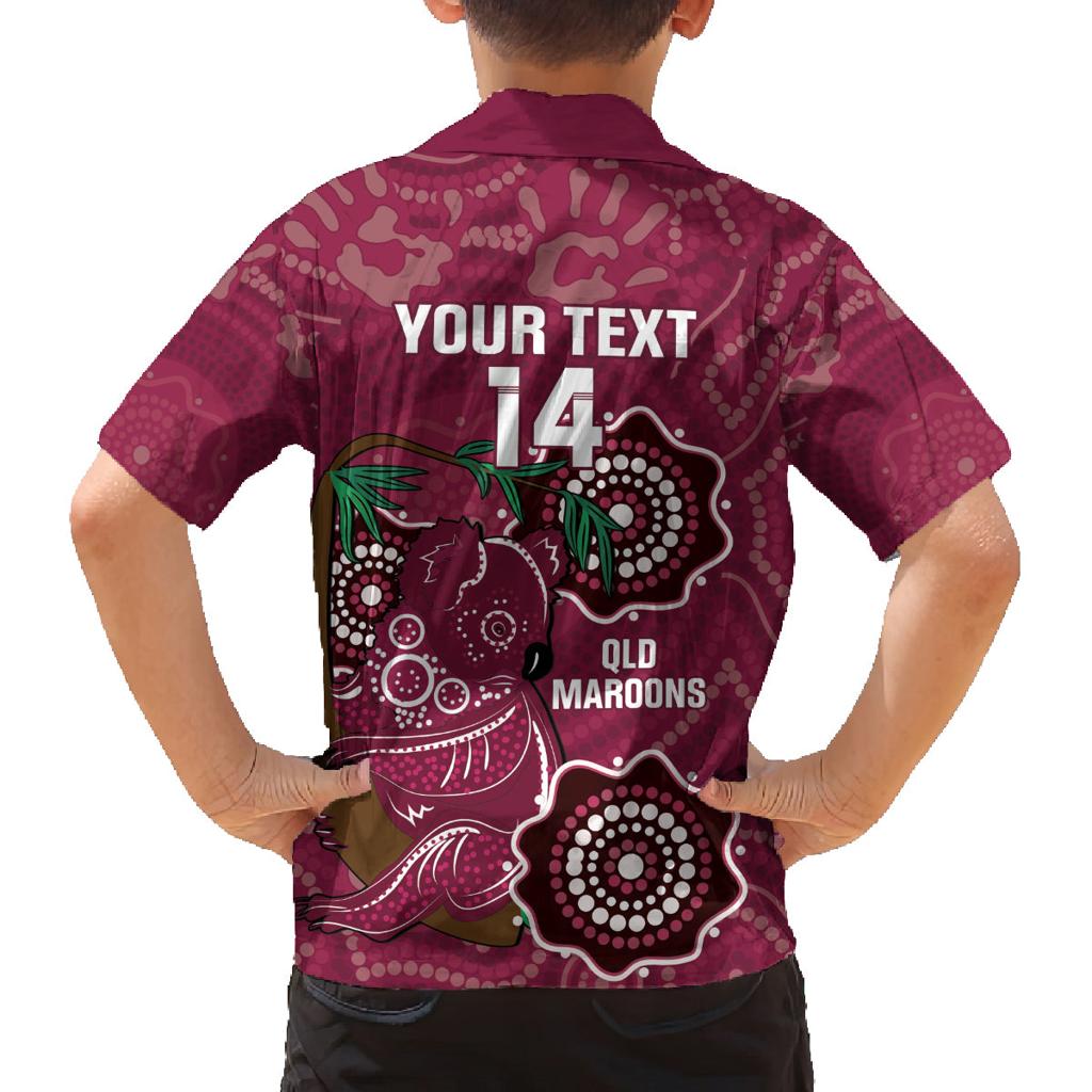 Custom Queensland Maroons Rugby Family Matching Off Shoulder Maxi Dress and Hawaiian Shirt 2024 Koala Mix Aboriginal Art