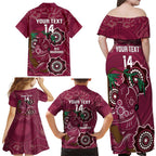 Custom Queensland Maroons Rugby Family Matching Off Shoulder Maxi Dress and Hawaiian Shirt 2024 Koala Mix Aboriginal Art