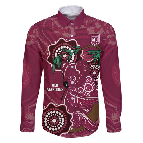 Custom Queensland Maroons Rugby Family Matching Off Shoulder Maxi Dress and Hawaiian Shirt 2024 Koala Mix Aboriginal Art