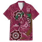 Custom Queensland Maroons Rugby Family Matching Off Shoulder Short Dress and Hawaiian Shirt 2024 Koala Mix Aboriginal Art