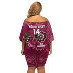 Custom Queensland Maroons Rugby Family Matching Off Shoulder Short Dress and Hawaiian Shirt 2024 Koala Mix Aboriginal Art
