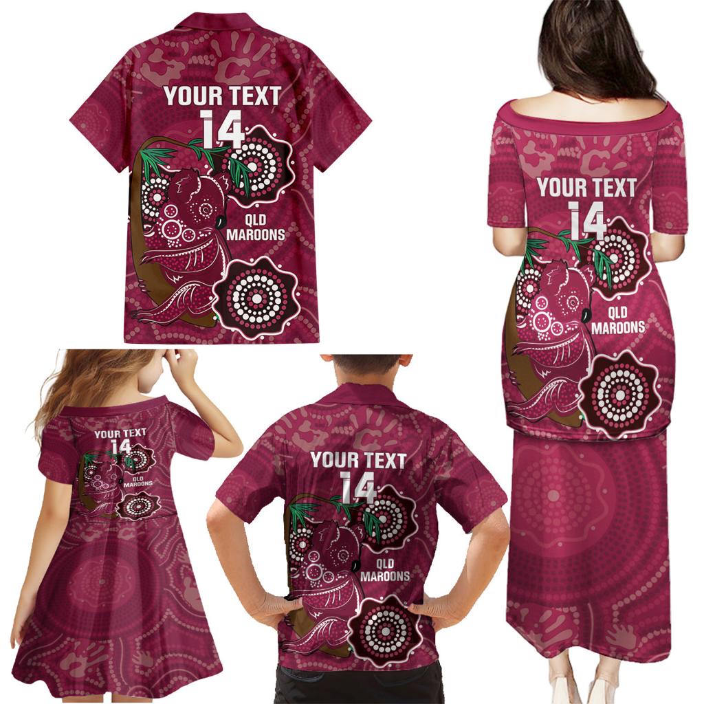 Custom Queensland Maroons Rugby Family Matching Puletasi and Hawaiian Shirt 2024 Koala Mix Aboriginal Art