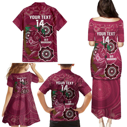 Custom Queensland Maroons Rugby Family Matching Puletasi and Hawaiian Shirt 2024 Koala Mix Aboriginal Art