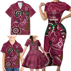 Custom Queensland Maroons Rugby Family Matching Short Sleeve Bodycon Dress and Hawaiian Shirt 2024 Koala Mix Aboriginal Art