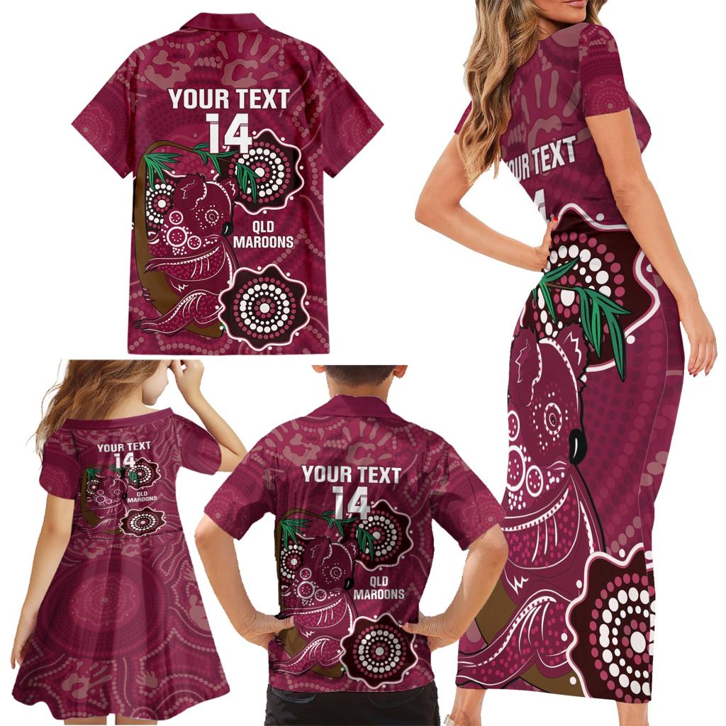 Custom Queensland Maroons Rugby Family Matching Short Sleeve Bodycon Dress and Hawaiian Shirt 2024 Koala Mix Aboriginal Art