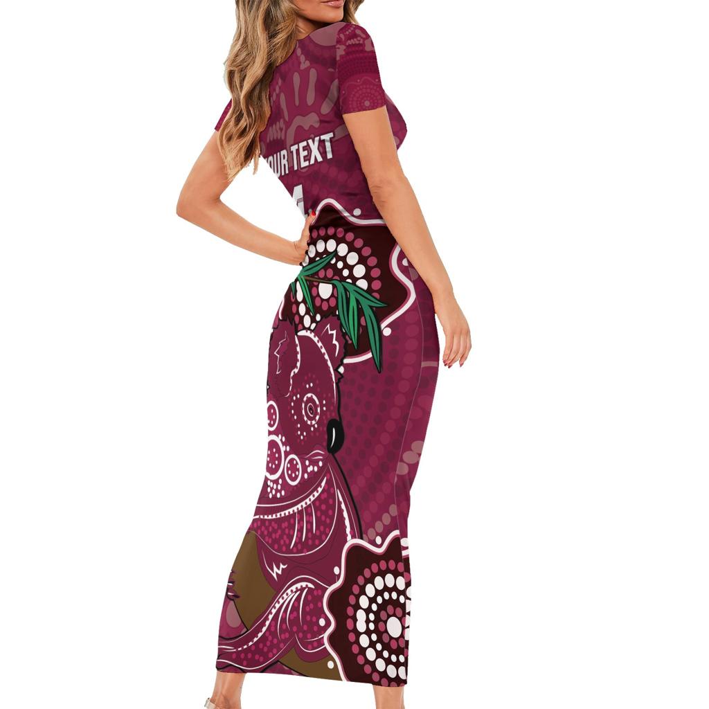 Custom Queensland Maroons Rugby Family Matching Short Sleeve Bodycon Dress and Hawaiian Shirt 2024 Koala Mix Aboriginal Art