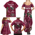 Custom Queensland Maroons Rugby Family Matching Summer Maxi Dress and Hawaiian Shirt 2024 Koala Mix Aboriginal Art