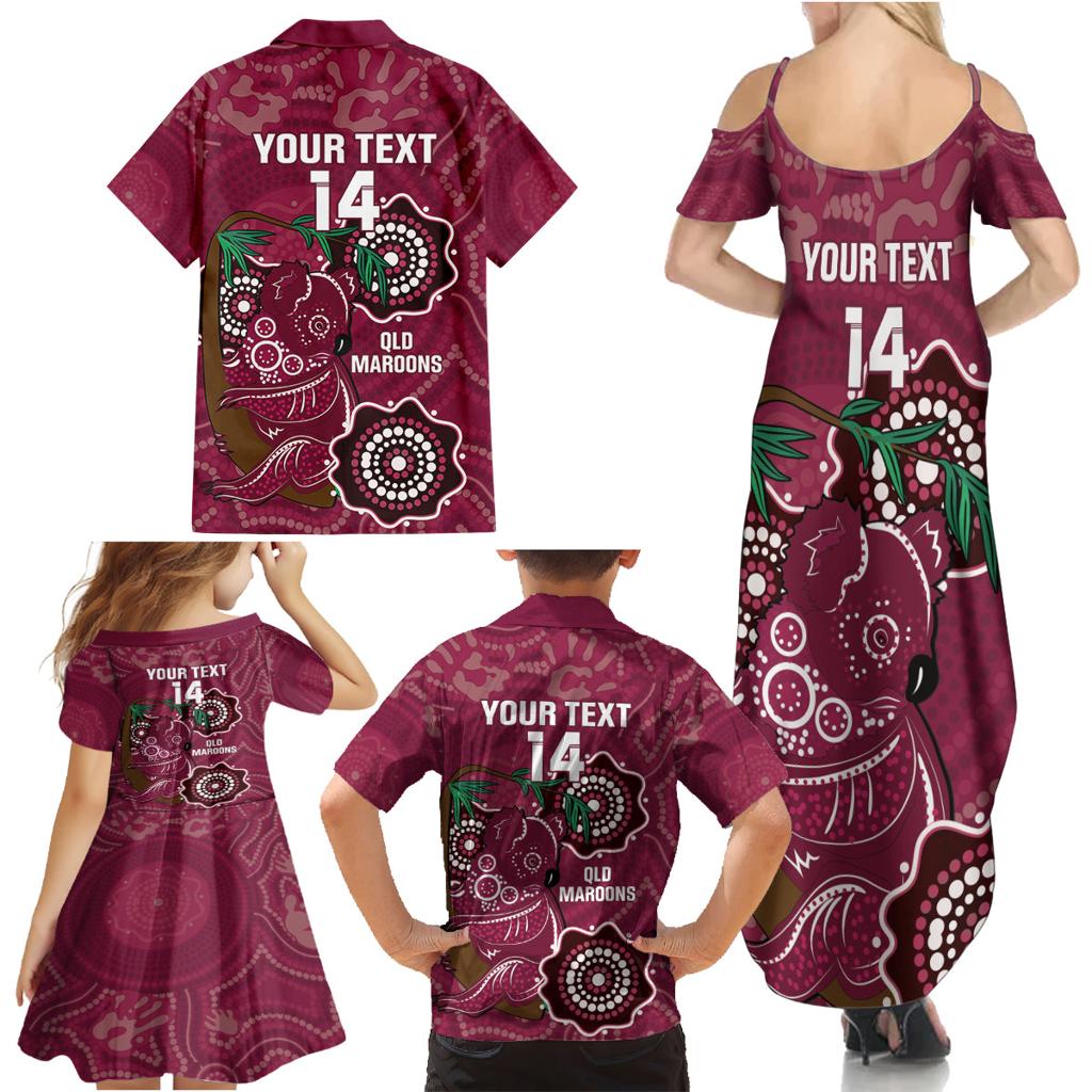 Custom Queensland Maroons Rugby Family Matching Summer Maxi Dress and Hawaiian Shirt 2024 Koala Mix Aboriginal Art
