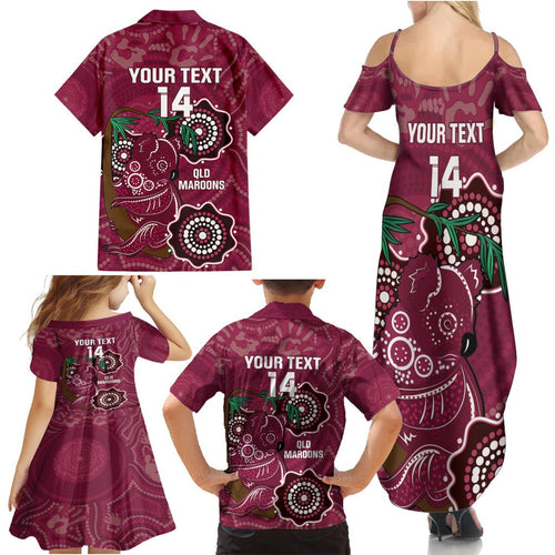 Custom Queensland Maroons Rugby Family Matching Summer Maxi Dress and Hawaiian Shirt 2024 Koala Mix Aboriginal Art