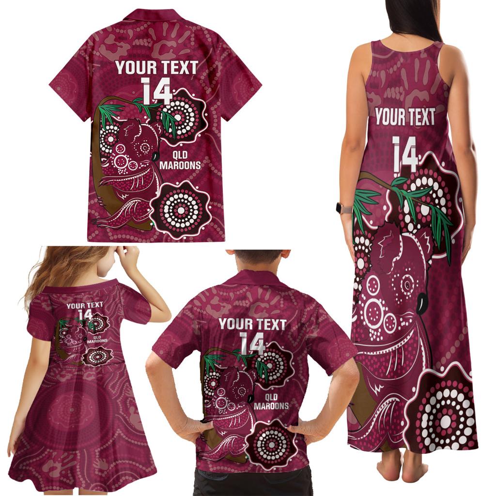 Custom Queensland Maroons Rugby Family Matching Tank Maxi Dress and Hawaiian Shirt 2024 Koala Mix Aboriginal Art
