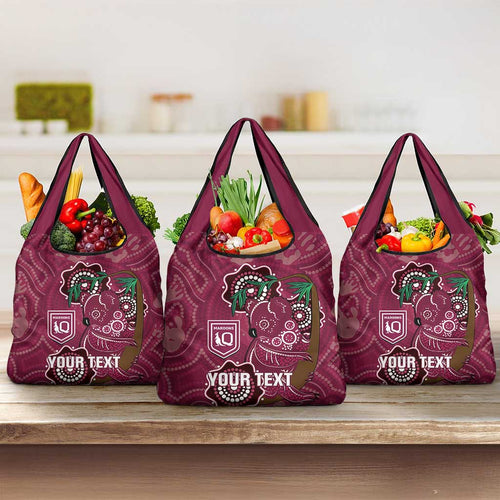 Custom Queensland Maroons Rugby Grocery Bag Koala Mix Aboriginal Art