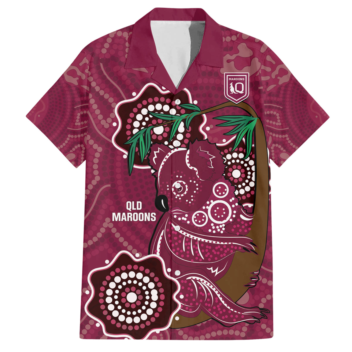 Custom Queensland Maroons Rugby Hawaiian Shirt 2024 Koala Mix Aboriginal Art