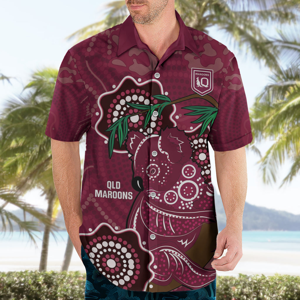 Custom Queensland Maroons Rugby Hawaiian Shirt 2024 Koala Mix Aboriginal Art