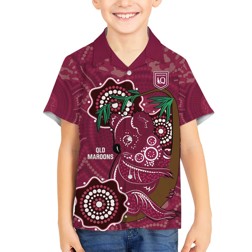 Custom Queensland Maroons Rugby Hawaiian Shirt 2024 Koala Mix Aboriginal Art