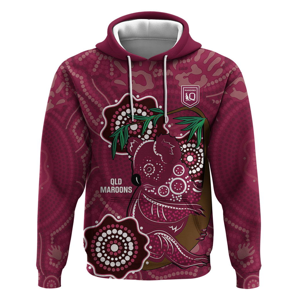 Custom Queensland Maroons Rugby Hoodie 2024 Koala Mix Aboriginal Art