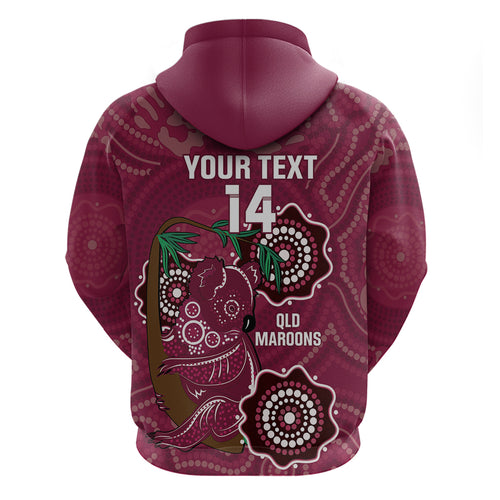 Custom Queensland Maroons Rugby Hoodie 2024 Koala Mix Aboriginal Art