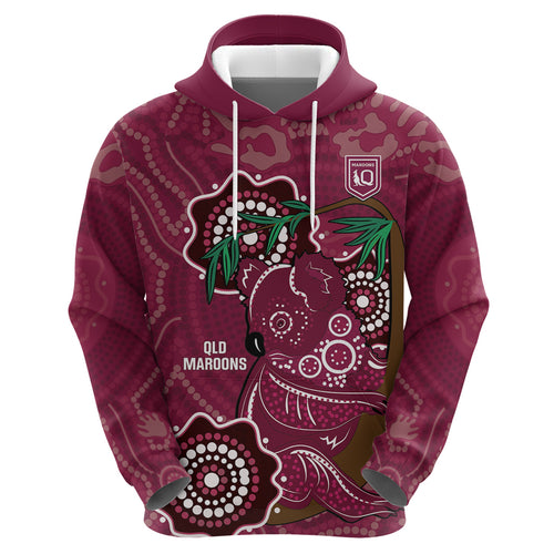 Custom Queensland Maroons Rugby Hoodie 2024 Koala Mix Aboriginal Art