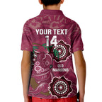 Custom Queensland Maroons Rugby Kid Polo Shirt 2024 Koala Mix Aboriginal Art