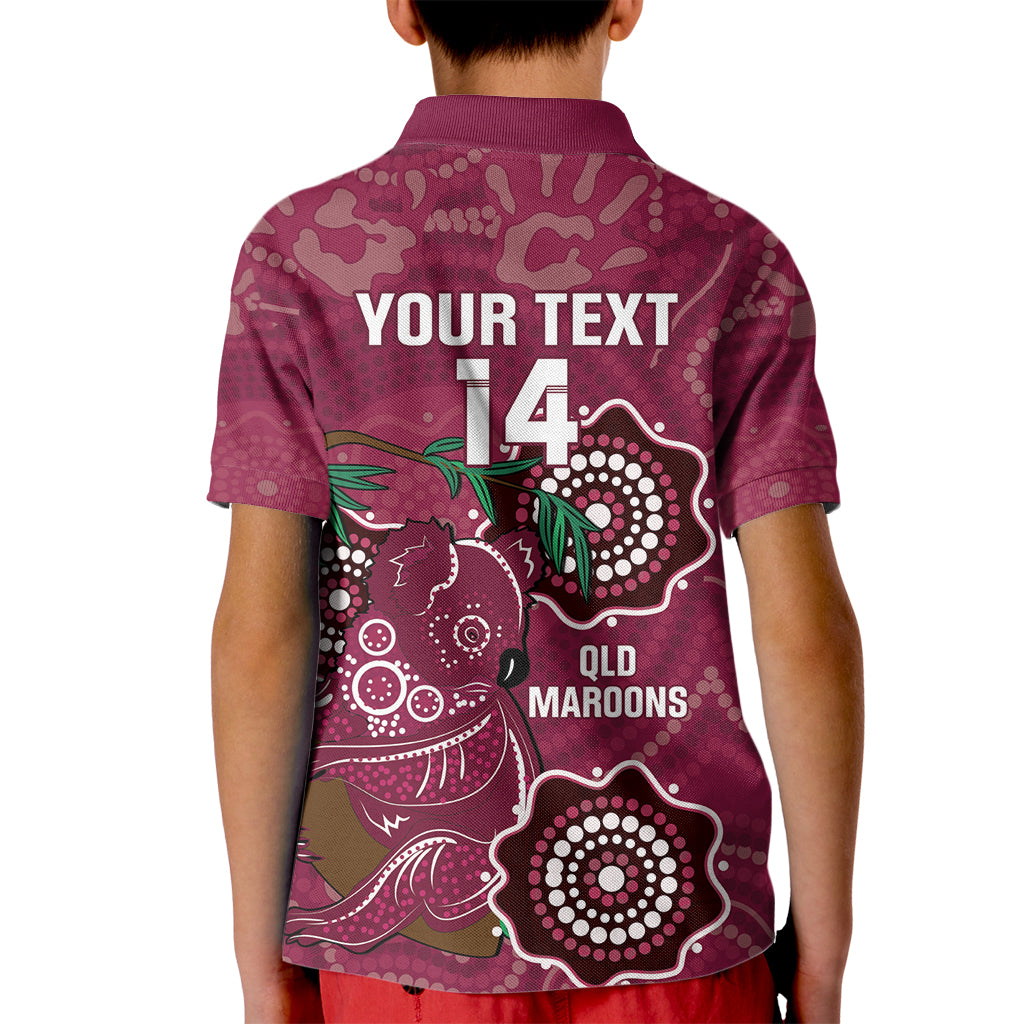 Custom Queensland Maroons Rugby Kid Polo Shirt 2024 Koala Mix Aboriginal Art