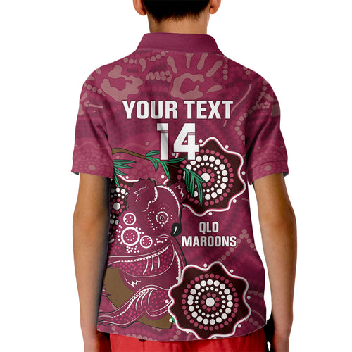 Custom Queensland Maroons Rugby Kid Polo Shirt 2024 Koala Mix Aboriginal Art
