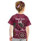 Custom Queensland Maroons Rugby Kid T Shirt 2024 Koala Mix Aboriginal Art