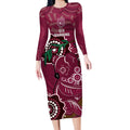 Custom Queensland Maroons Rugby Long Sleeve Bodycon Dress 2024 Koala Mix Aboriginal Art