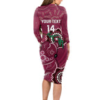 Custom Queensland Maroons Rugby Long Sleeve Bodycon Dress 2024 Koala Mix Aboriginal Art
