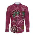 Custom Queensland Maroons Rugby Long Sleeve Button Shirt 2024 Koala Mix Aboriginal Art