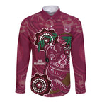 Custom Queensland Maroons Rugby Long Sleeve Button Shirt 2024 Koala Mix Aboriginal Art