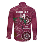 Custom Queensland Maroons Rugby Long Sleeve Button Shirt 2024 Koala Mix Aboriginal Art