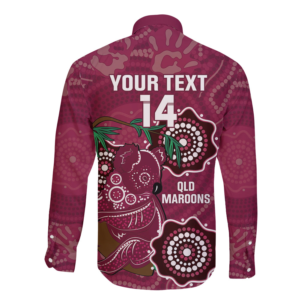 Custom Queensland Maroons Rugby Long Sleeve Button Shirt 2024 Koala Mix Aboriginal Art