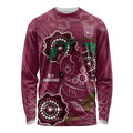 Custom Queensland Maroons Rugby Long Sleeve Shirt 2024 Koala Mix Aboriginal Art