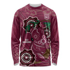 Custom Queensland Maroons Rugby Long Sleeve Shirt 2024 Koala Mix Aboriginal Art