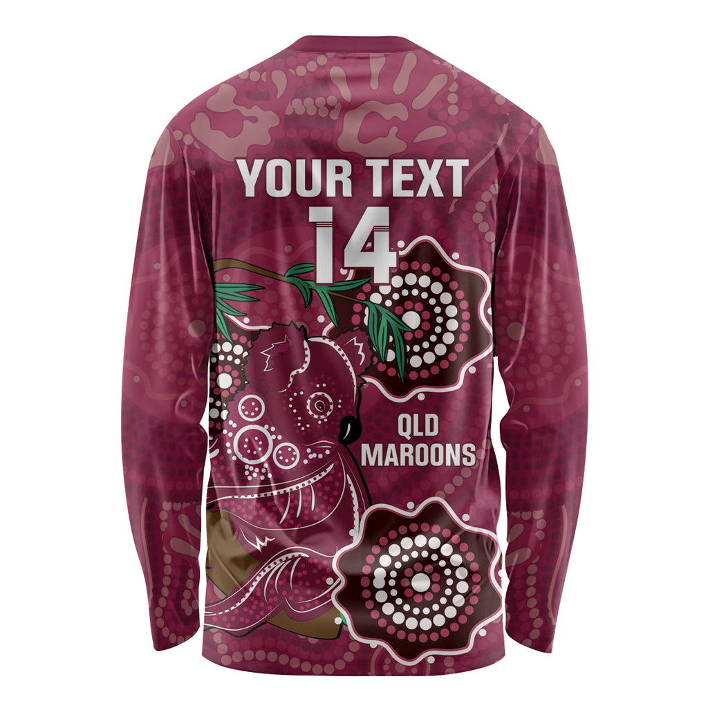 Custom Queensland Maroons Rugby Long Sleeve Shirt 2024 Koala Mix Aboriginal Art