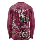 Custom Queensland Maroons Rugby Long Sleeve Shirt 2024 Koala Mix Aboriginal Art