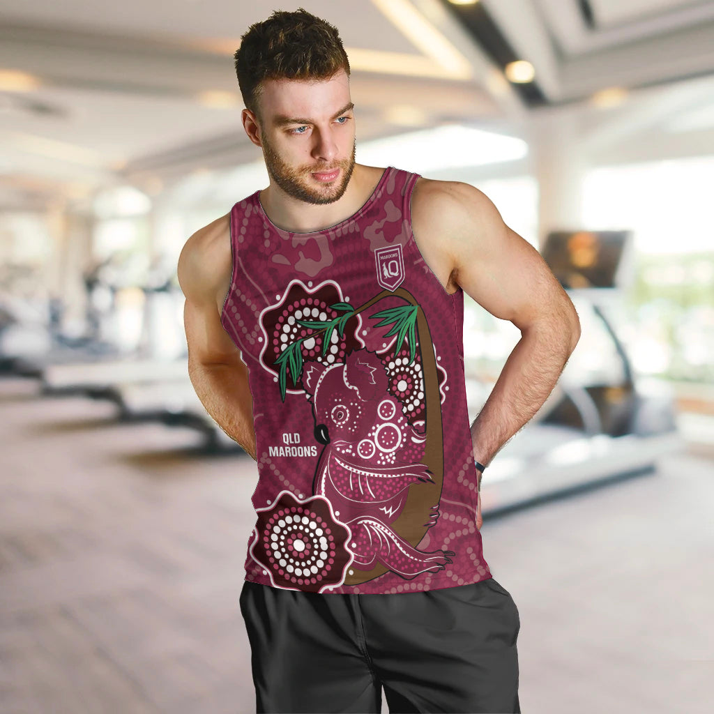 Custom Queensland Maroons Rugby Men Tank Top 2024 Koala Mix Aboriginal Art