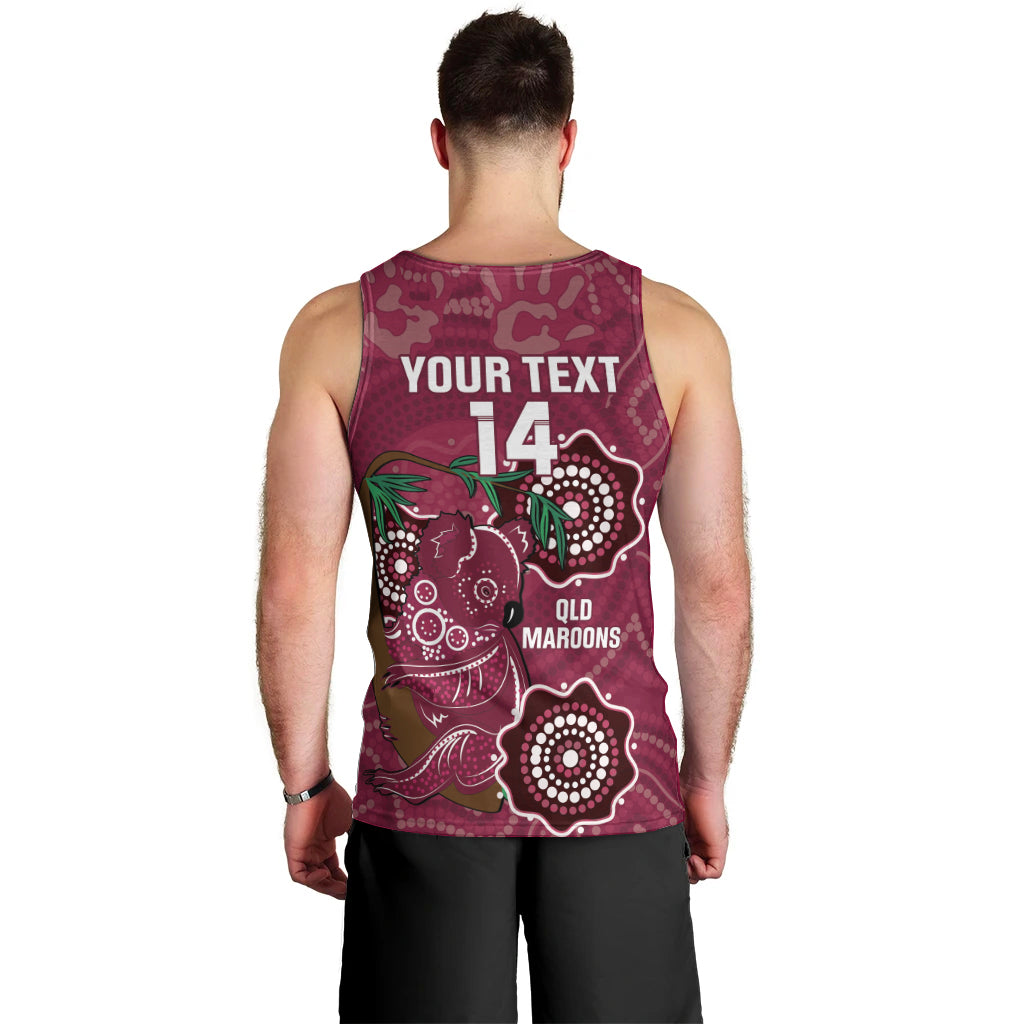 Custom Queensland Maroons Rugby Men Tank Top 2024 Koala Mix Aboriginal Art