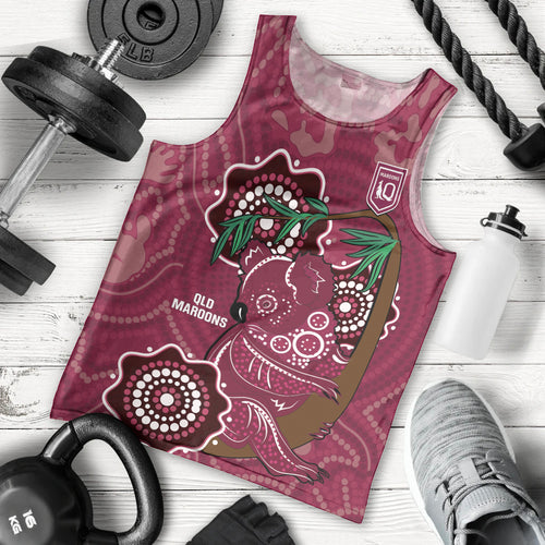 Custom Queensland Maroons Rugby Men Tank Top 2024 Koala Mix Aboriginal Art