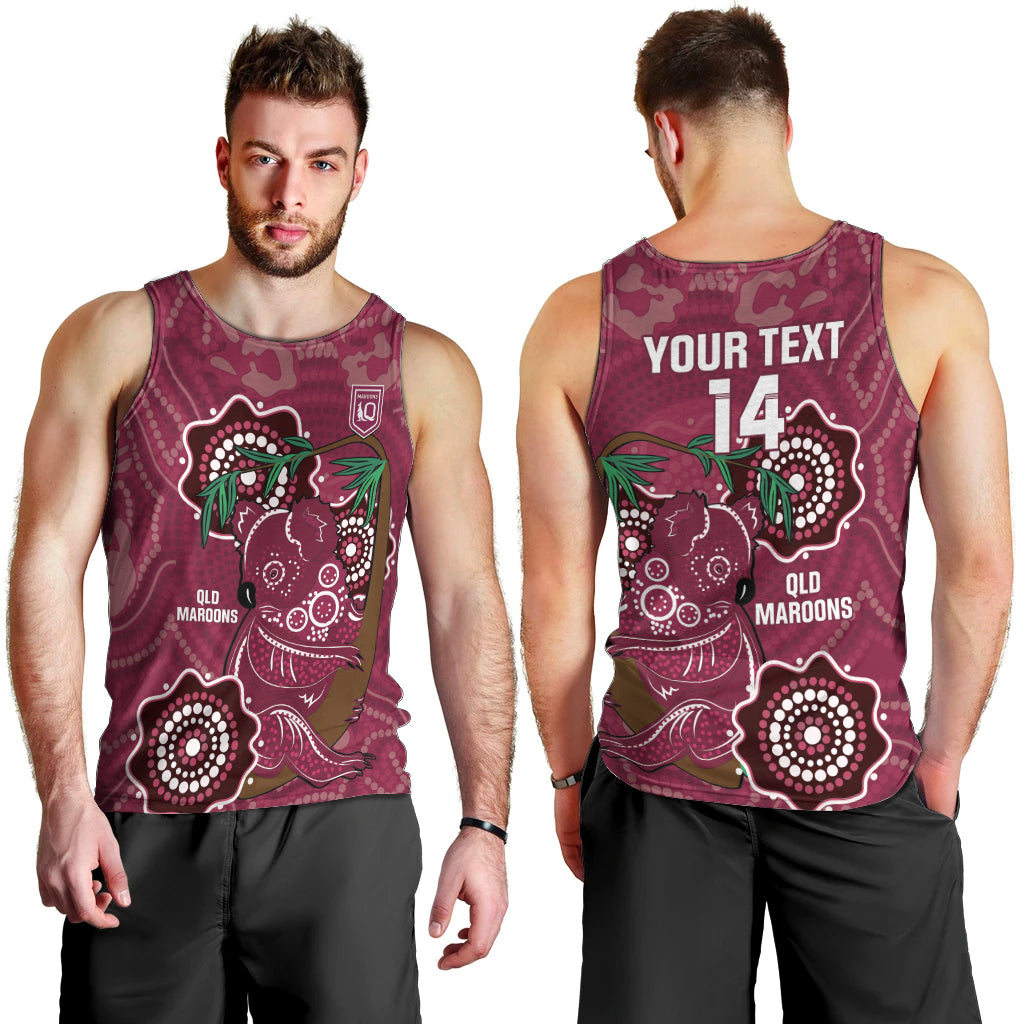 Custom Queensland Maroons Rugby Men Tank Top 2024 Koala Mix Aboriginal Art