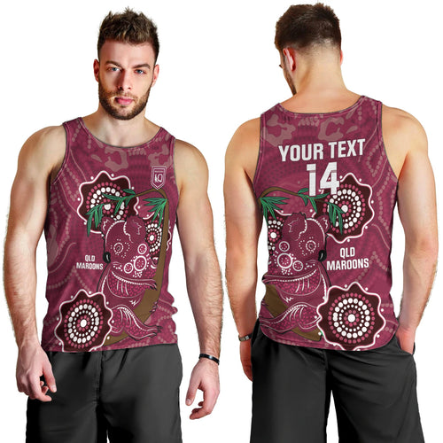 Custom Queensland Maroons Rugby Men Tank Top 2024 Koala Mix Aboriginal Art