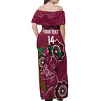 Custom Queensland Maroons Rugby Off Shoulder Maxi Dress 2024 Koala Mix Aboriginal Art