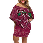 Custom Queensland Maroons Rugby Off Shoulder Short Dress 2024 Koala Mix Aboriginal Art